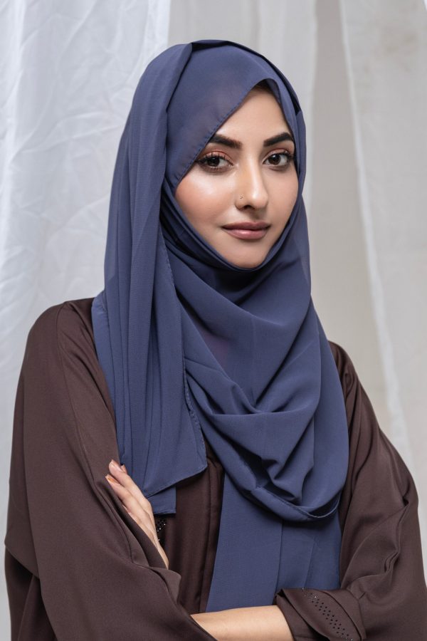 Plain Georgette Hijab - Sapphire Blue - Image 2